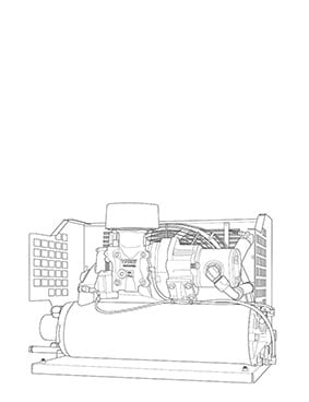 Rotary screw hydraulic air compressor internal view