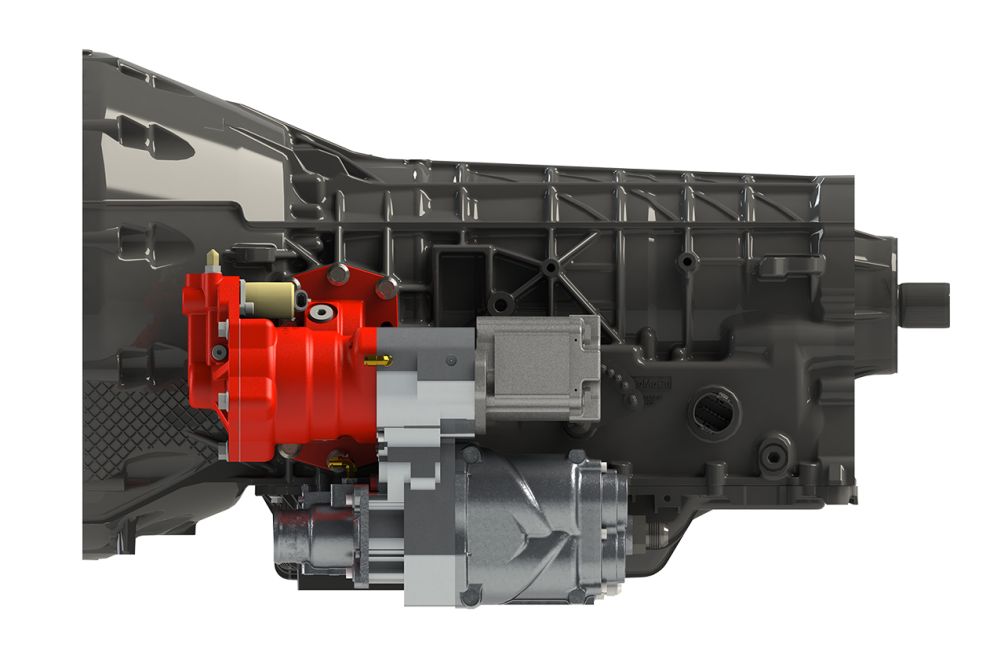 DTM70-H pto air compressor on Ford transmission, angle view