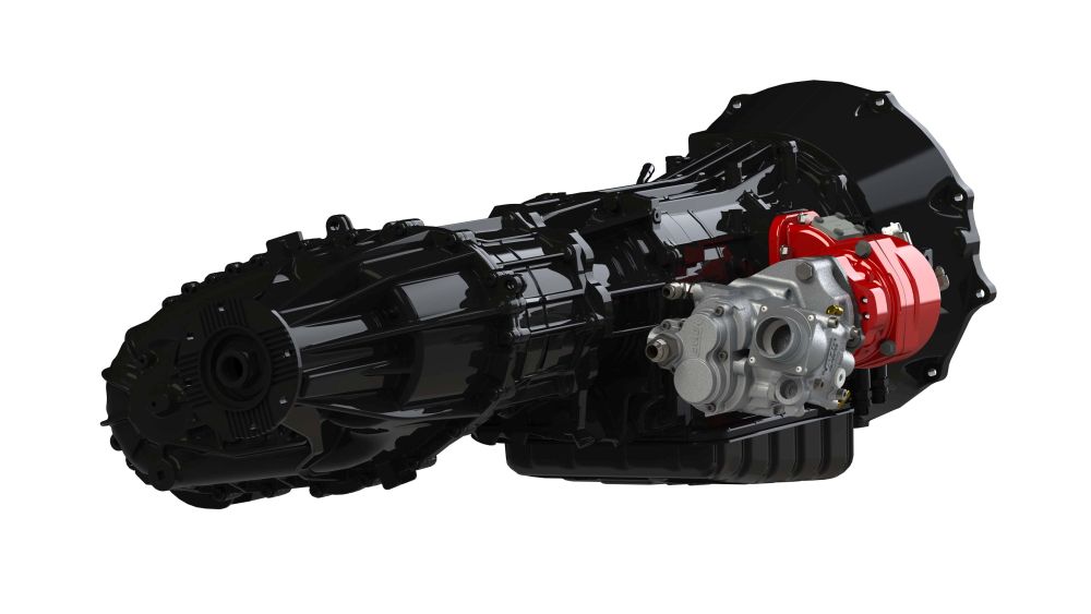 DTM70 pto air compressor on Ram transmission, angle view