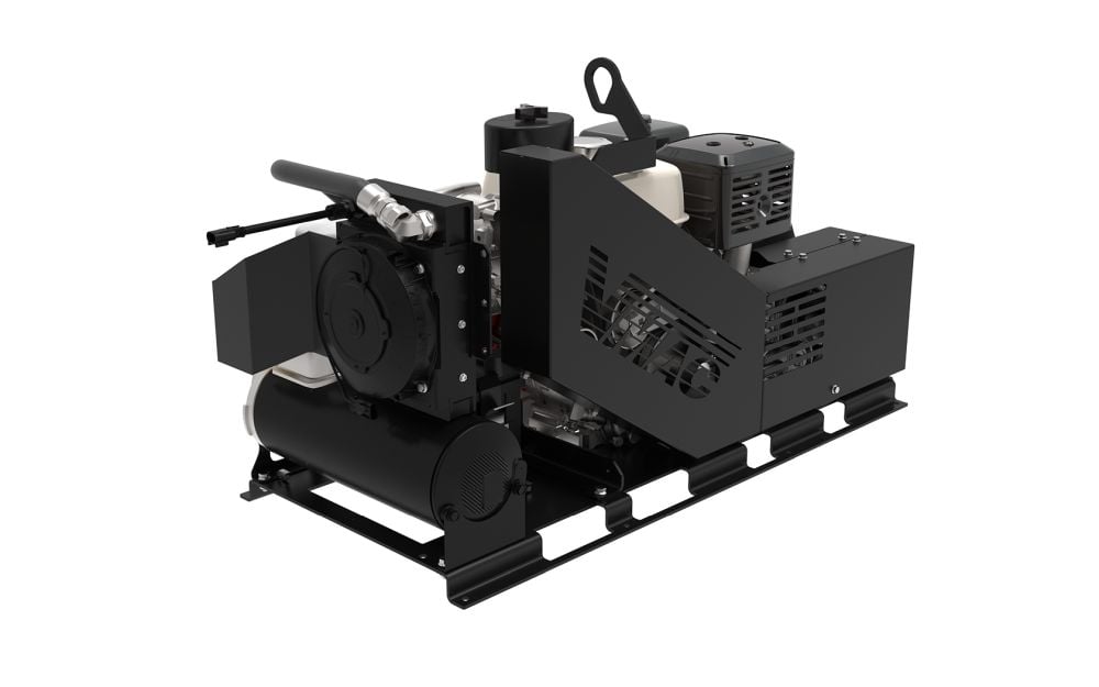 Gas powered air compressor generator, back angle view