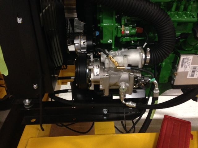 VR70 air compressor installed on John Deere 4045 engine, side view